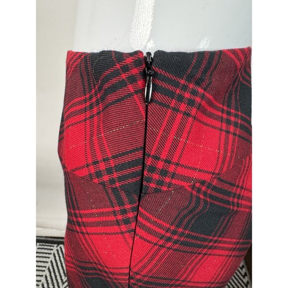 Vintage Covington Red & Black Plaid Midi Skirt Size 10 Polyester Blend Made In I - Picture 4 of 16